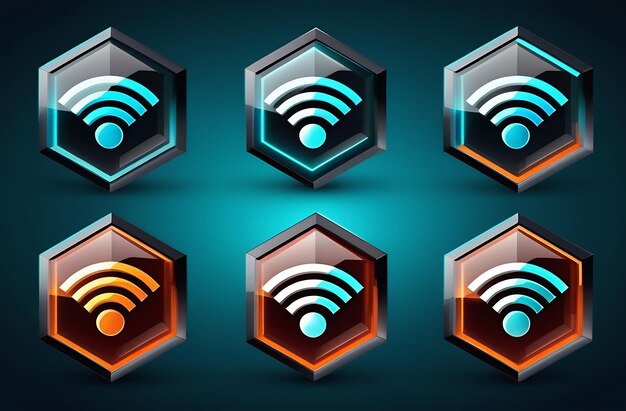 Um conjunto de ícones de símbolo WiFi em um fundo azul escuro um ícone de rede sem fio Design plano