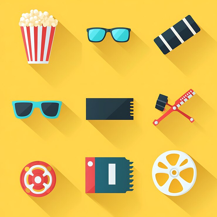 Foto um conjunto de ícones planos com um tema de filme