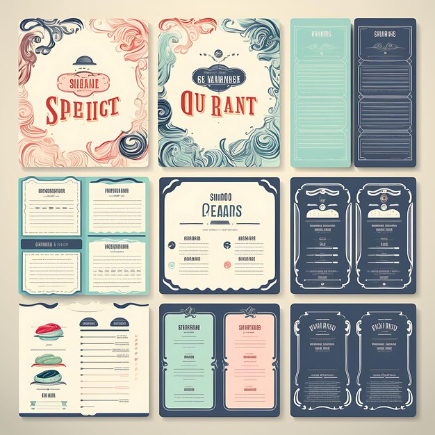 Foto um conjunto de layout de menu design 2d com moldura de estilo vintage vetor embalagem criativa de etiqueta de cor plana