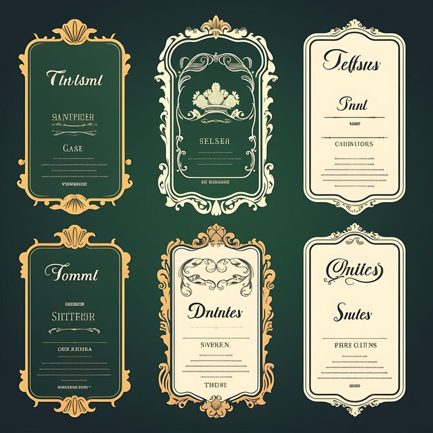 Foto um conjunto de layout de menu design 2d com moldura de estilo vintage vetor embalagem criativa de etiqueta de cor plana