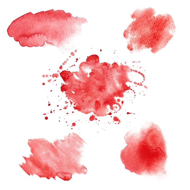 Um conjunto de manchas de aquarela vermelha abstratas isoladas uma ilustração feita à mão em aquarela em papel