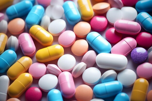 Um conjunto de medicamentos em um fundo multicolorido gerado por Ai