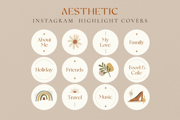 Um conjunto de modelos de capa de destaque de histórias estéticas do Instagram