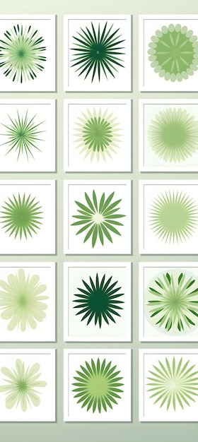 um conjunto de nove desenhos de flores verdes e brancas Abstracto Folhas de outono verdes de fundo Convite e