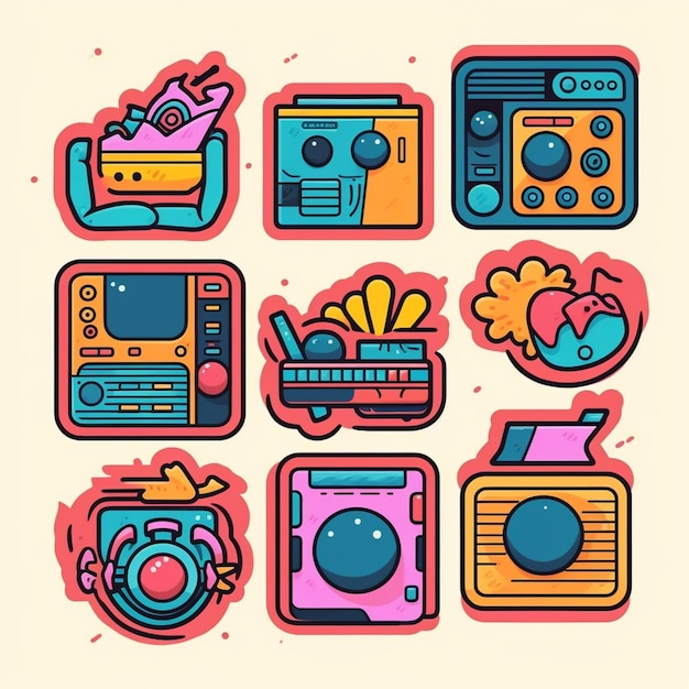 Foto um conjunto de nove ícones coloridos de aparelhos domésticos e aparelhos generativos ai
