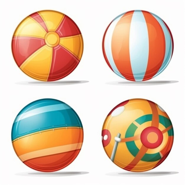 Foto um conjunto de quatro bolas de cores diferentes com diferentes desenhos generativos ai