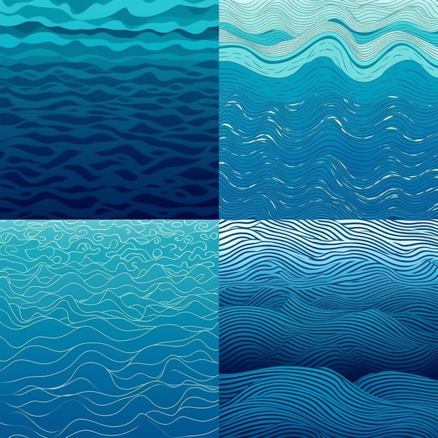 Um conjunto de quatro ilustrações de uma onda do mar.