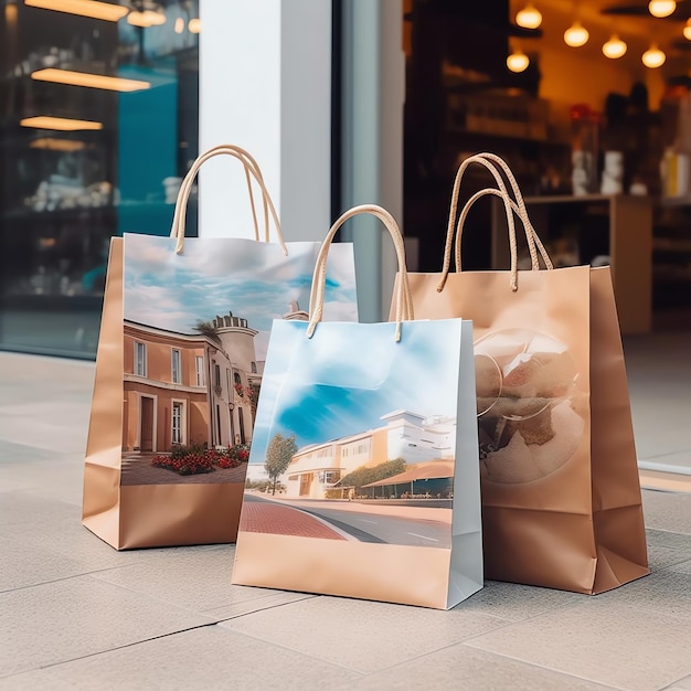 Um conjunto de sacos de compras coloridos com alças Sacos de compras de papel fechados Dias de compras