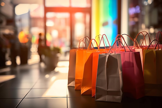 Um conjunto de sacos de compras coloridos com alças Sacos de compras de papel fechados Dias de compras