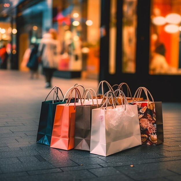 Um conjunto de sacos de compras coloridos com alças Sacos de compras de papel fechados Dias de compras