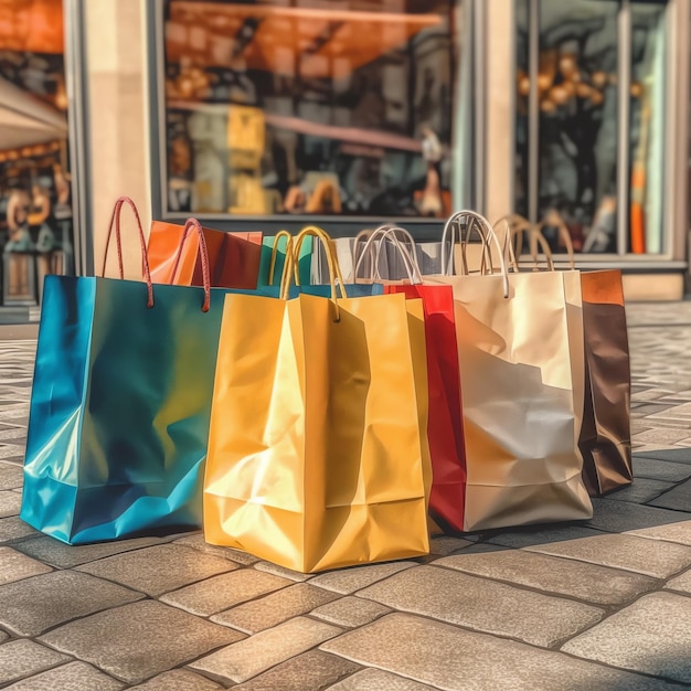 Um conjunto de sacos de compras coloridos com alças Sacos de compras de papel fechados Dias de compras