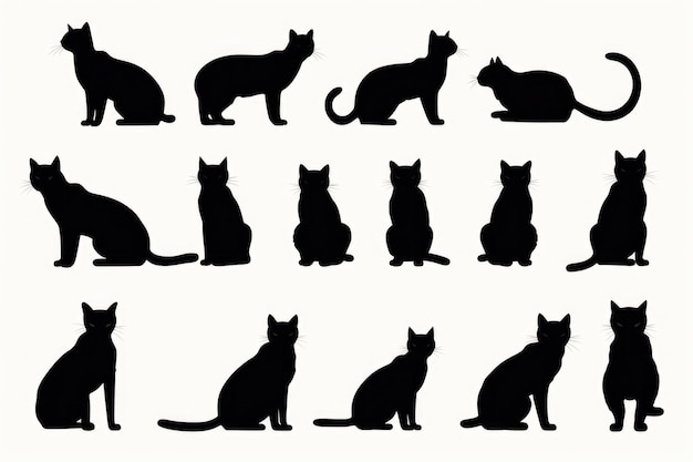 Foto um conjunto de silhuetas com gatos em posição sentada perfeito para vários projetos de design