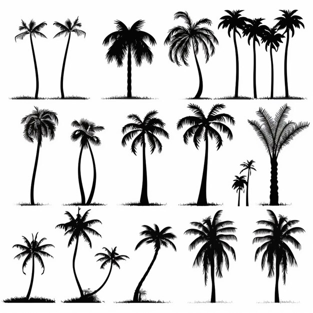 um conjunto de silhuetas de palmeiras em um fundo branco ai generativo