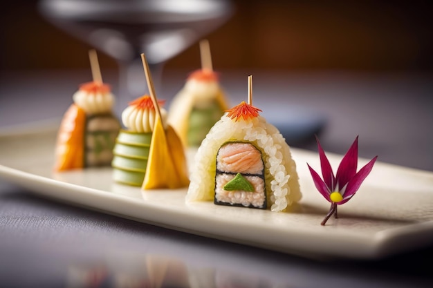 Um conjunto de sushi Nigiri em um prato luxuoso comida tradicional japonesa