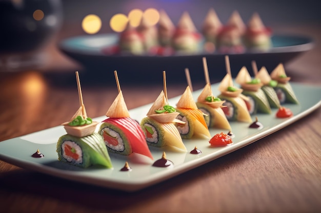 Um conjunto de sushi Nigiri em um prato luxuoso comida tradicional japonesa