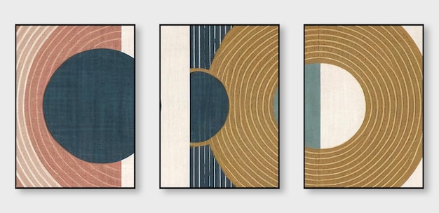 Um conjunto de três ilustrações de arte abstrata Pinceladas douradas de arte abstrata criativa moderna