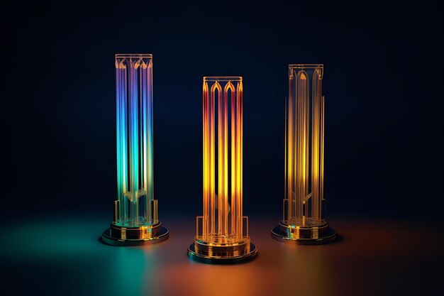 Um conjunto de três luzes com diferentes cores de luz.