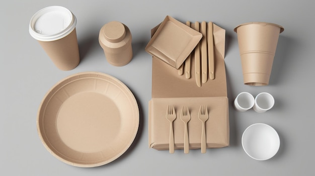 Um conjunto de utensílios de cozinha de papel conceito de ecologia