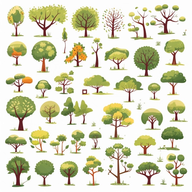 Foto um conjunto de várias árvores e arbustos em várias cores generativa ai