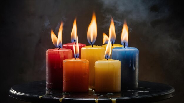 Um conjunto de velas flamejantes