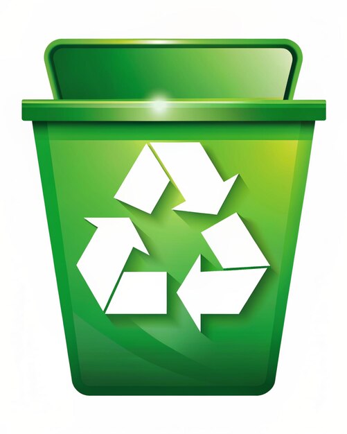 um contentor de reciclagem verde com um logotipo de reciclador verde