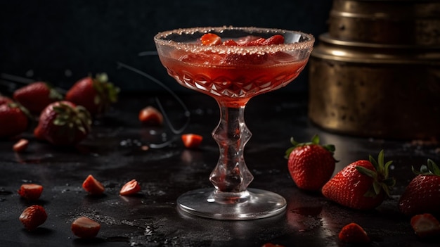 Um copo com uma margarita de morango