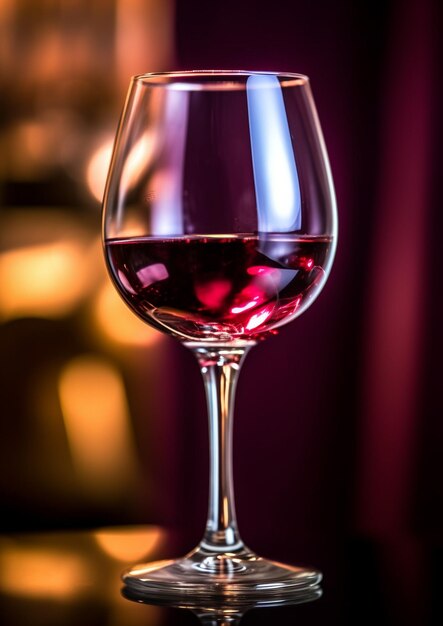 um copo com vinho tinto e um fundo vermelho.