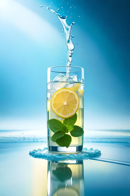 Um copo de água com limão e hortelã