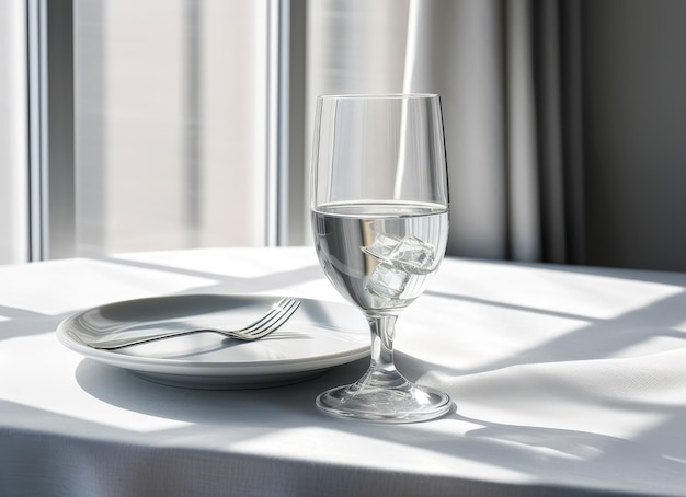 Um copo de água pura na mesa da cozinha criado com tecnologia de IA generativa