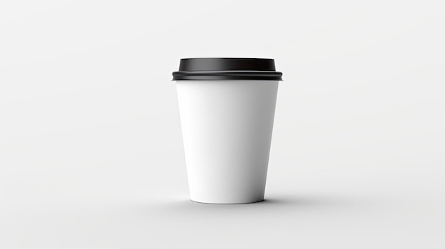 Um copo de café branco com uma tampa preta que diz starbucks nele.