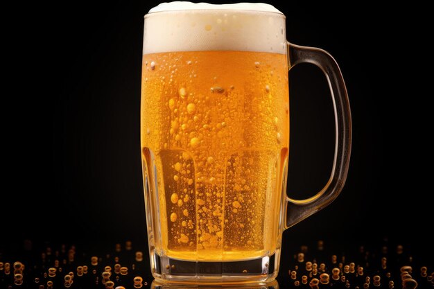 Um copo de cerveja cheio até à borda com líquido dourado