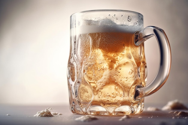 Um copo de cerveja com gelo