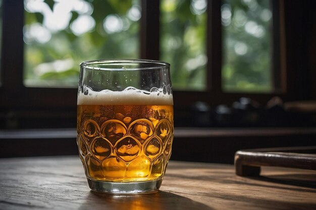 Um copo de cerveja com uma paz zen