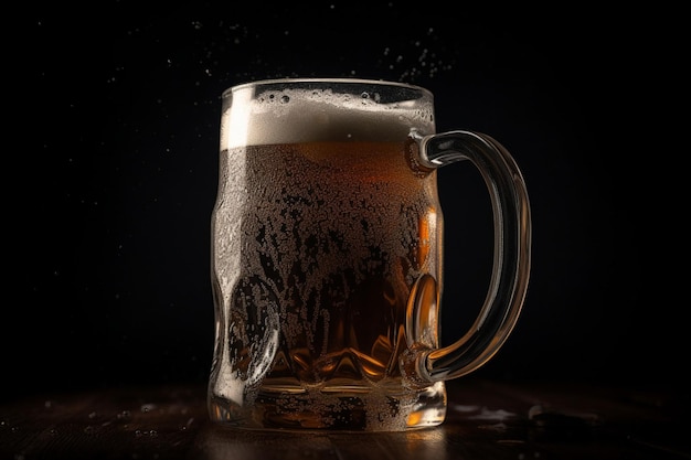Um copo de cerveja é derramado em um fundo preto.