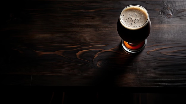 Um copo de cerveja em uma mesa de bar