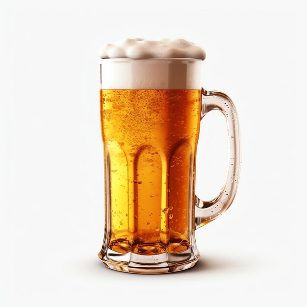 Um copo de cerveja fresca gelada com tampa de espuma Respingo de espuma com saborosa cerveja americana Dia da cerveja