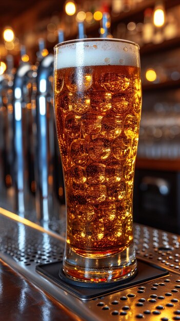 Foto um copo de cerveja no balcão do bar