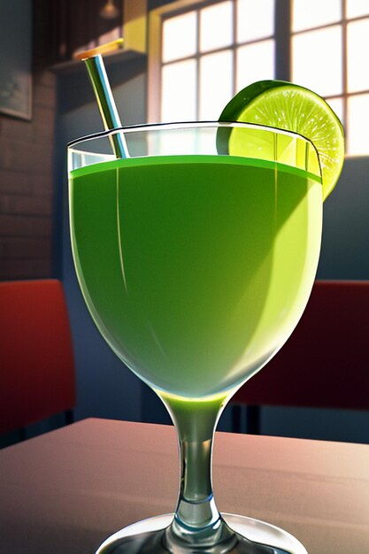 Foto um copo de deliciosa bebida de kiwi verde na mesa da cozinha