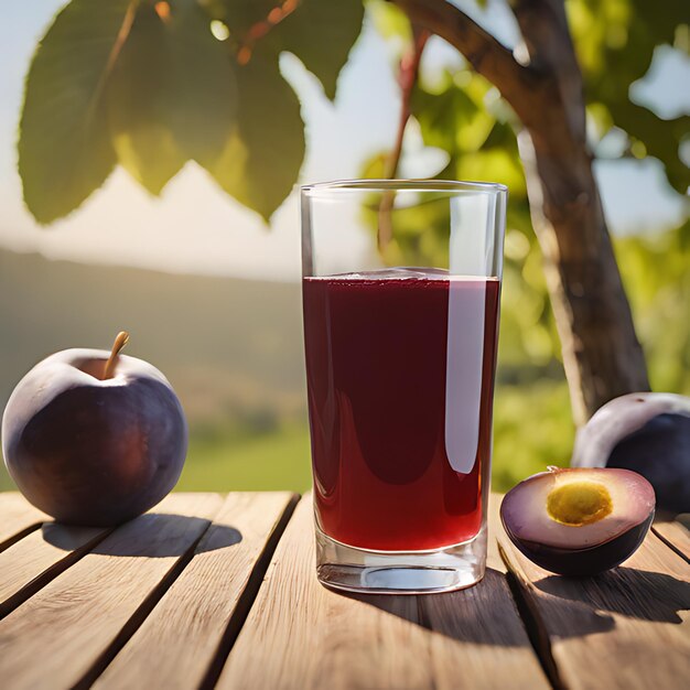 um copo de fruta sentado em uma mesa ao lado de uma toranja