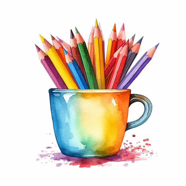 Foto um copo de lápis de cores com lápis de cor dentro.