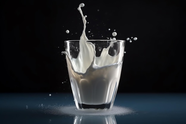 Um copo de leite está cheio de leite e o copo está cheio de líquido.