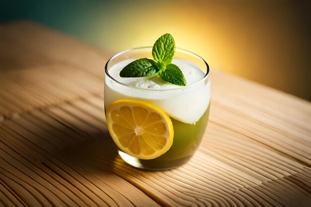 Um copo de limonada com uma rodela de limão por cima