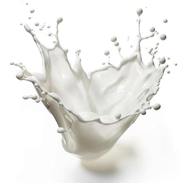 um copo de líquido branco que contém gotas de leite