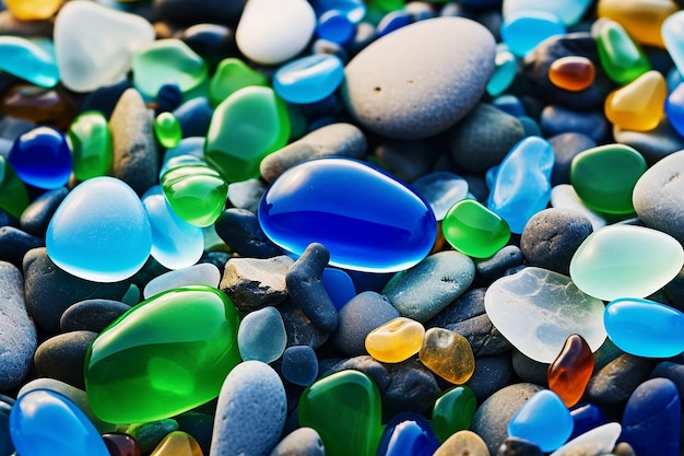 Um copo de mar azul senta-se entre as rochas