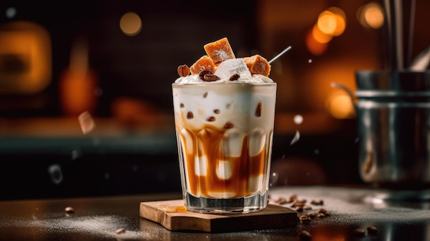 Um copo de milk-shake de caramelo com a palavra chocolate