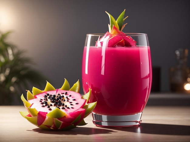 Um copo de refrescante sumo de fruta de dragão .