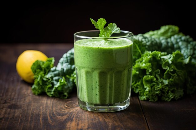 Um copo de smoothie de espinafre verde um coquetel de suco para um estabelecimento de alimentação saudável