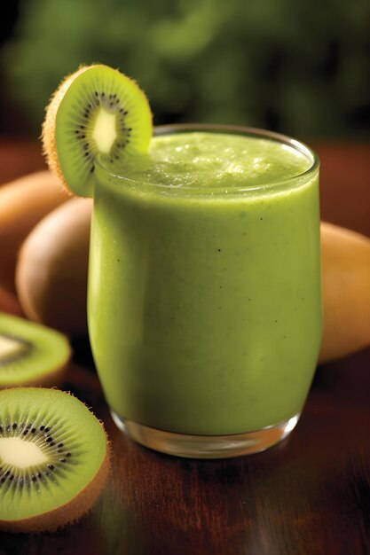 Foto um copo de smoothie de kiwi