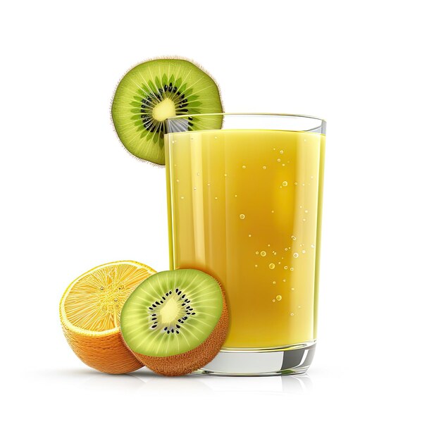 Foto um copo de suco com kiwi e fruta de kiwi nele