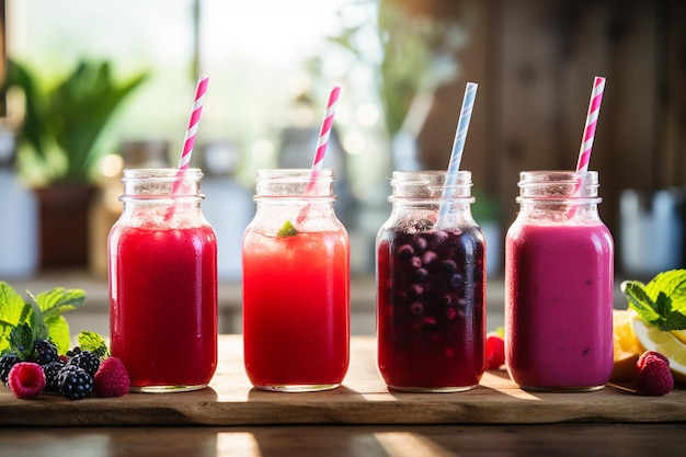 Um copo de suco de bagas misturado servido refrigerado perfeito para dias quentes